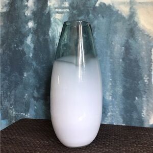 12” White Green Ombre Hand Blown Glass Vase - Elegant Home Accents